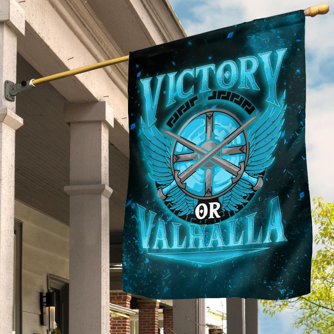 Viking Flag Victory Or Valhalla Cyan Style Flag RLT12 - Wonder Print Shop