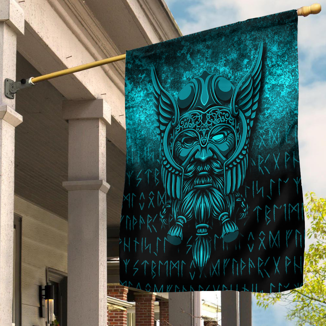 Viking Flag Viking Odin Allfather In Asgard Cyan Version Flag RLT12 - Wonder Print Shop