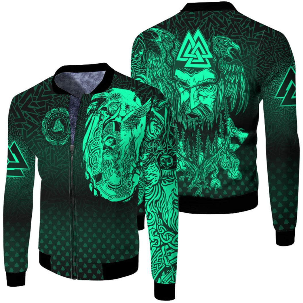 viking-clothing-viking-odin-raven-tattoo-style-green-version-fleece-winter-jacket