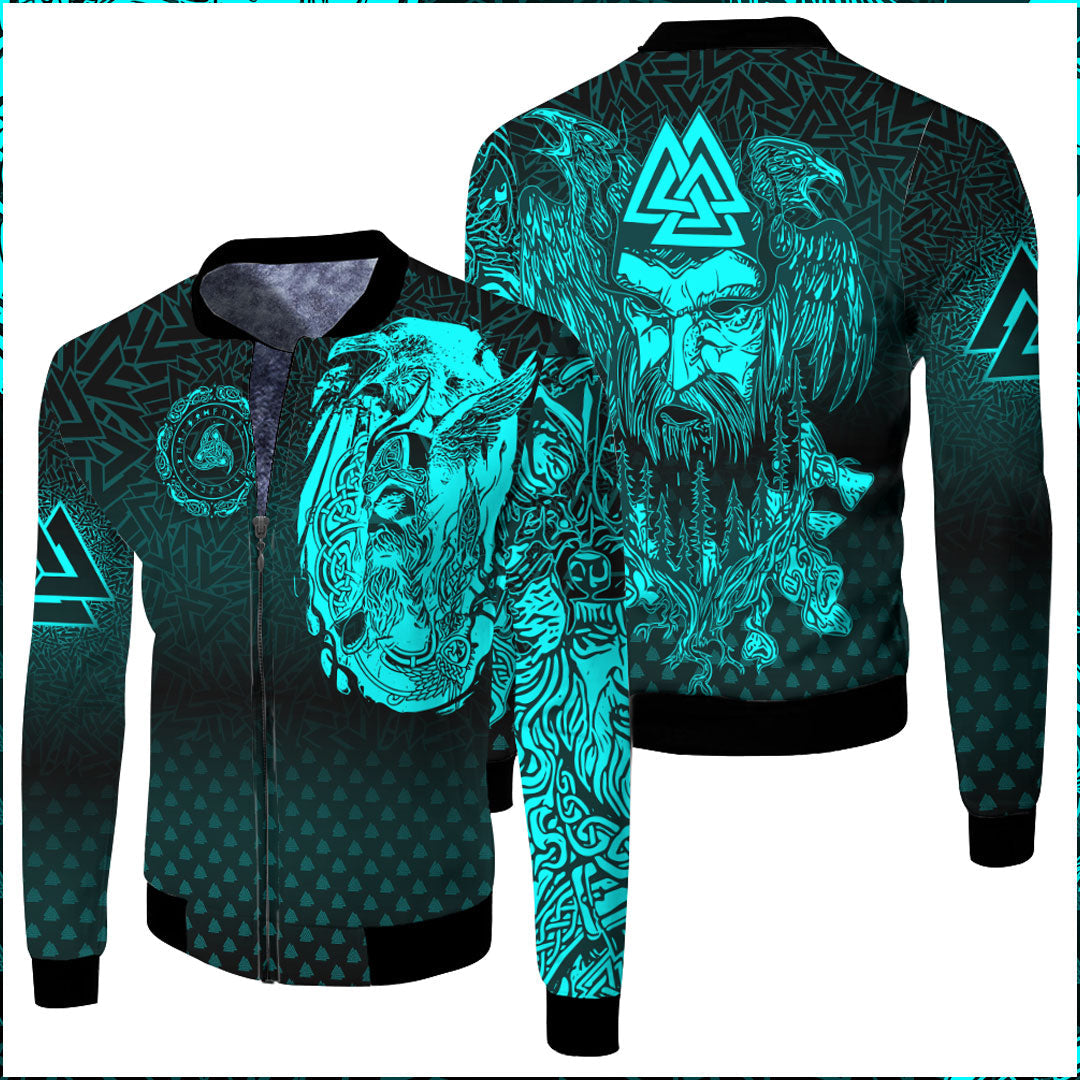 viking-clothing-viking-odin-raven-tattoo-style-cyan-version-fleece-winter-jacket