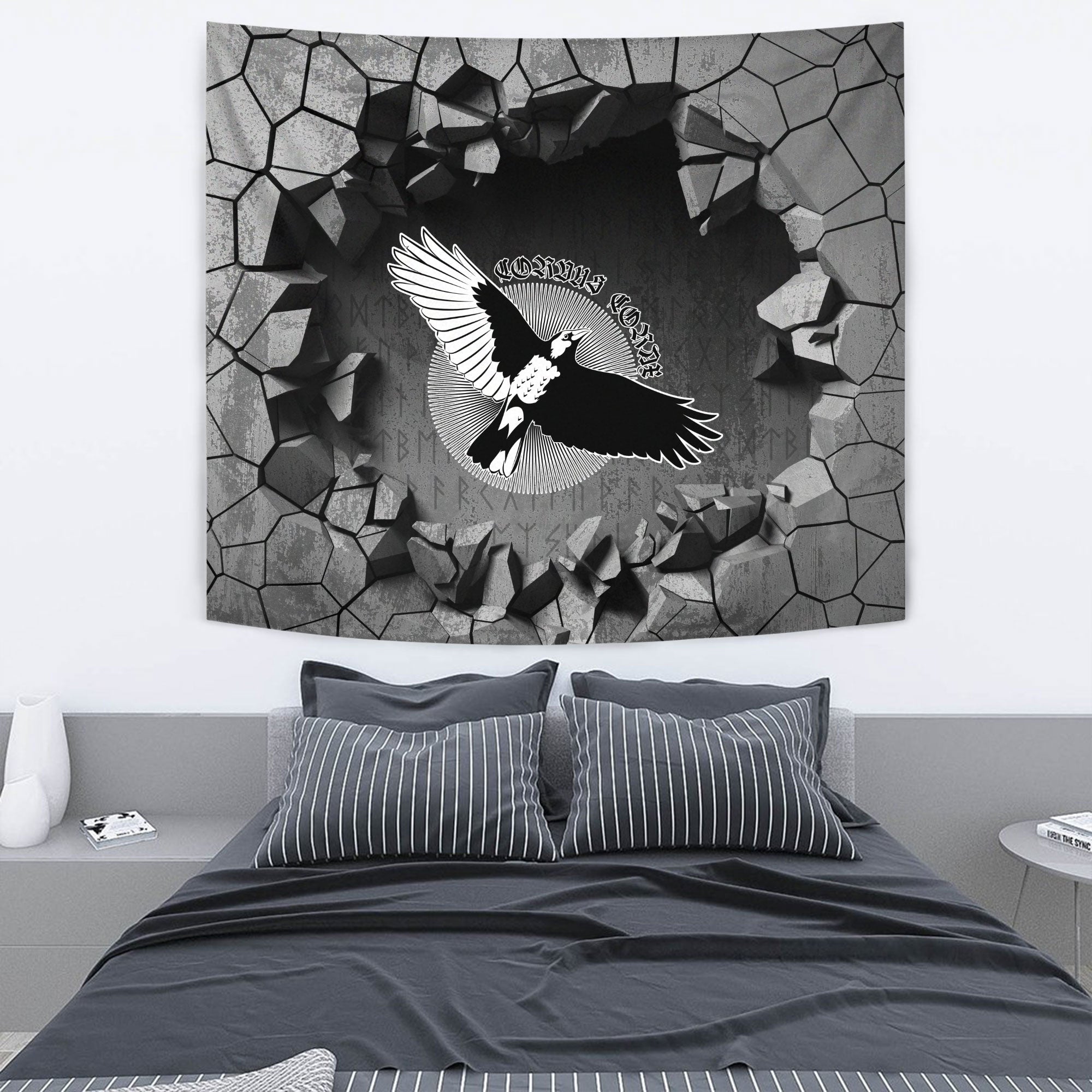 viking-tapestry-fighting-axes-raven-skull-fantasy-warrior-inscription-hero-tapestry