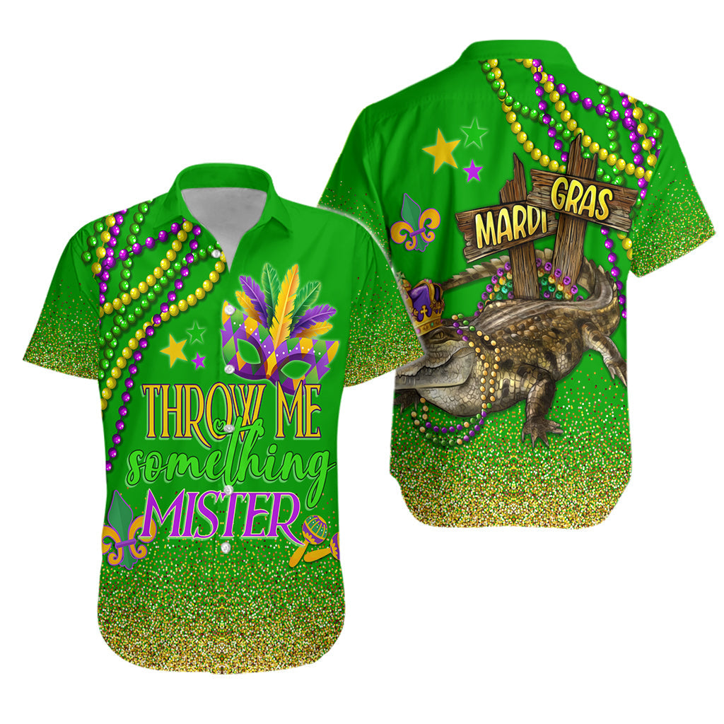 Hawaiian Shirt Mardi Gras - Throw Me Something Mister (Green) - Wonder Print Shop