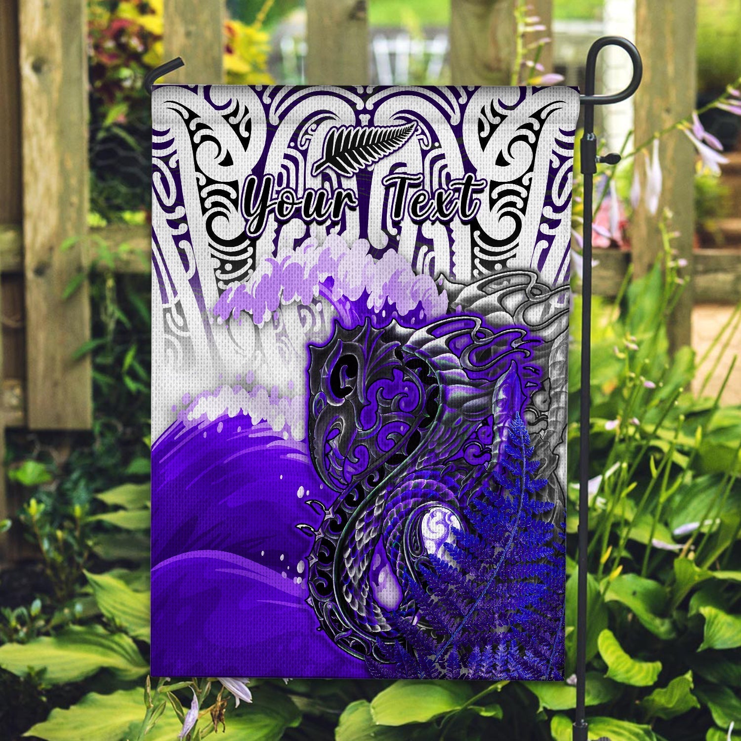 Custom Personalised Manaia Maori Flag Fern Aotearoa Purple Waves LT13 - Wonder Print Shop