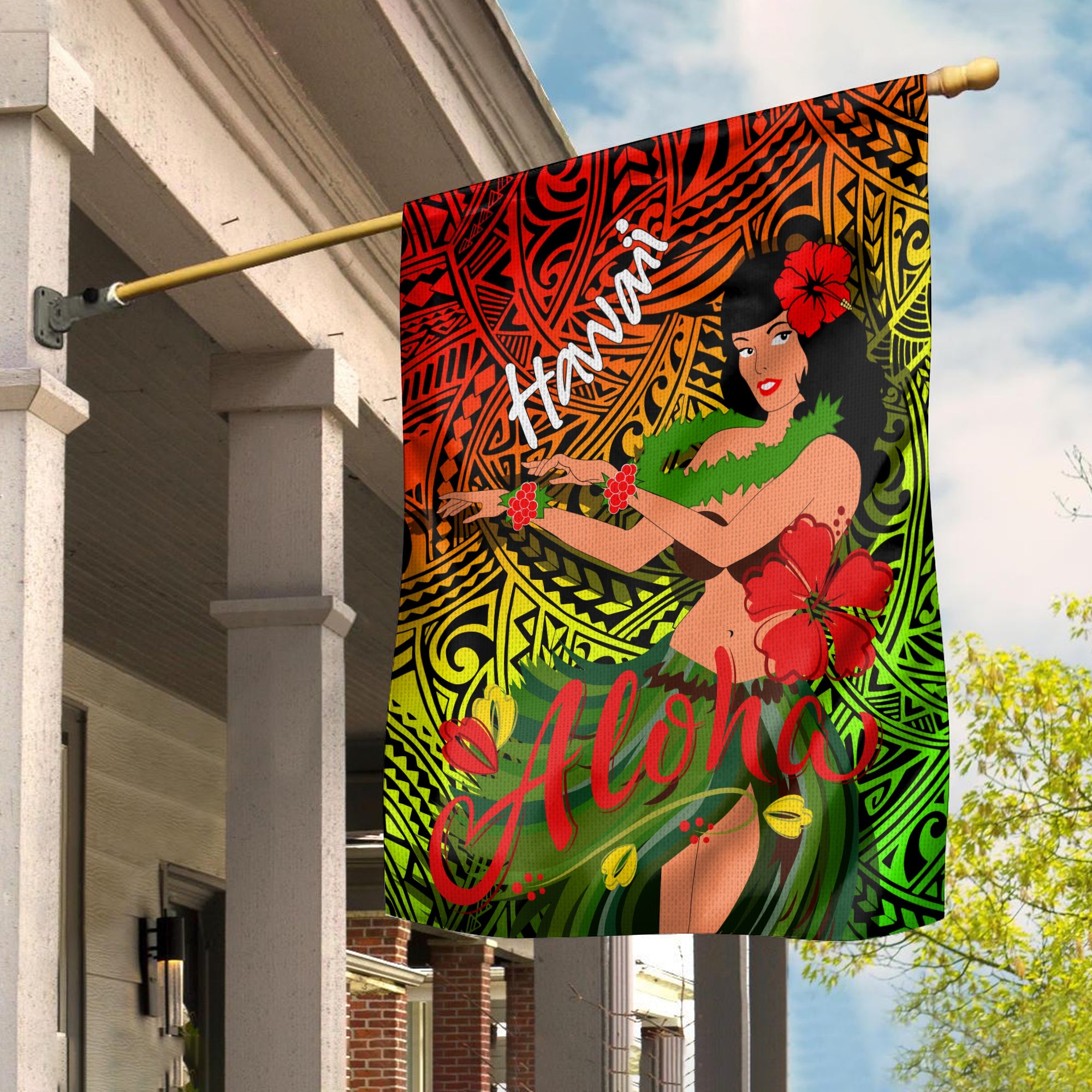 Hawaii Hula Girl Reggae Flag LT2 - Wonder Print Shop