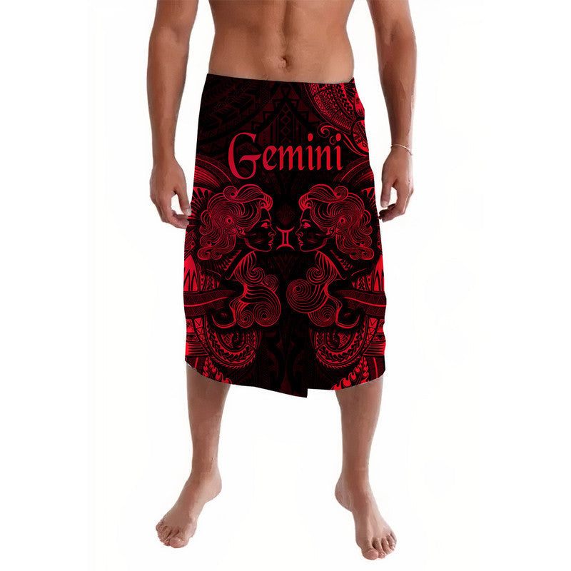 Red and black Polynesian zodiac lavalava sarong with Gemini twin print