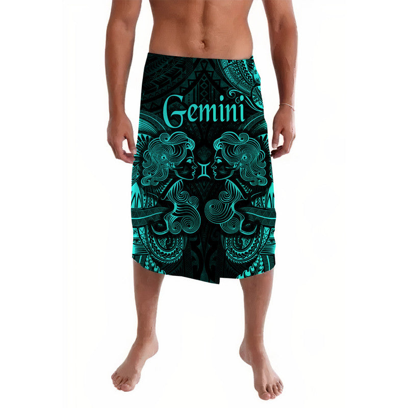Men's lavalava wrap skirt with turquoise and black Gemini tribal print