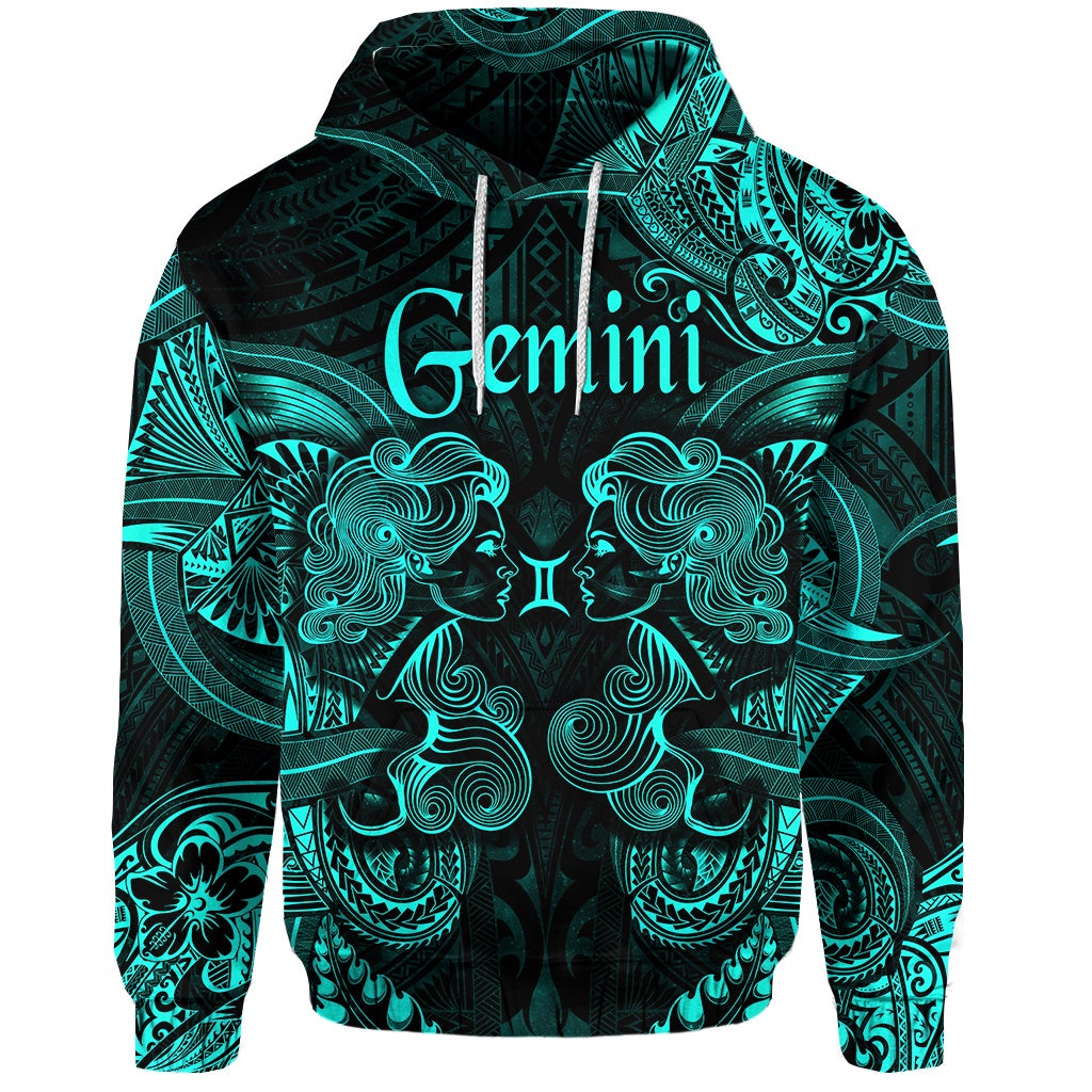 Custom Gemini Zodiac Polynesian Hoodie Unique Style Turquoise LT8 - Wonder Print Shop