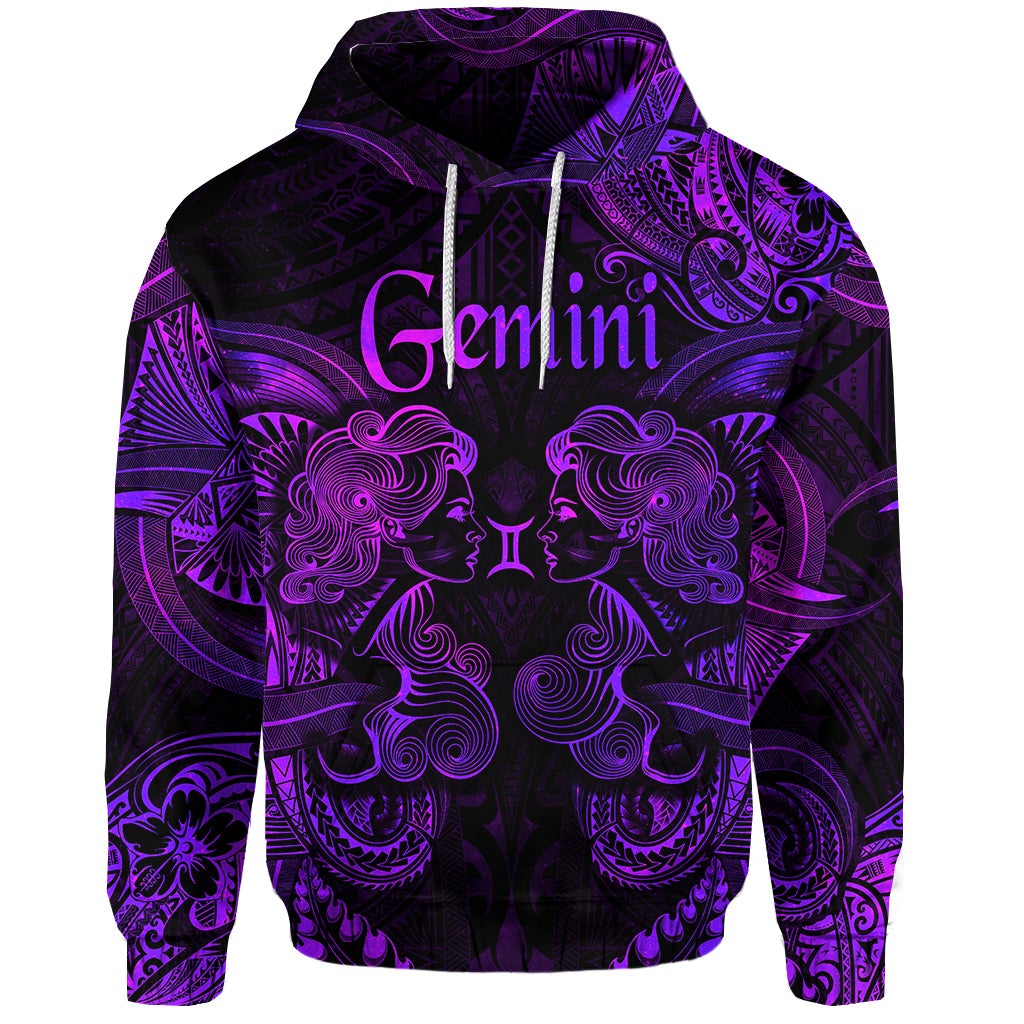 Custom Gemini Zodiac Polynesian Hoodie Unique Style Purple LT8 - Wonder Print Shop