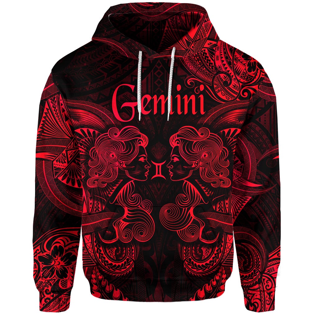 Custom Gemini Zodiac Polynesian Hoodie Unique Style Red LT8 - Wonder Print Shop