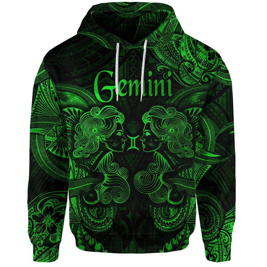 Custom Gemini Zodiac Polynesian Hoodie Unique Style Green LT8 - Wonder Print Shop