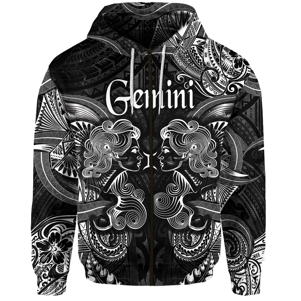 Custom Gemini Zodiac Polynesian Zip Hoodie Unique Style Black LT8 - Wonder Print Shop