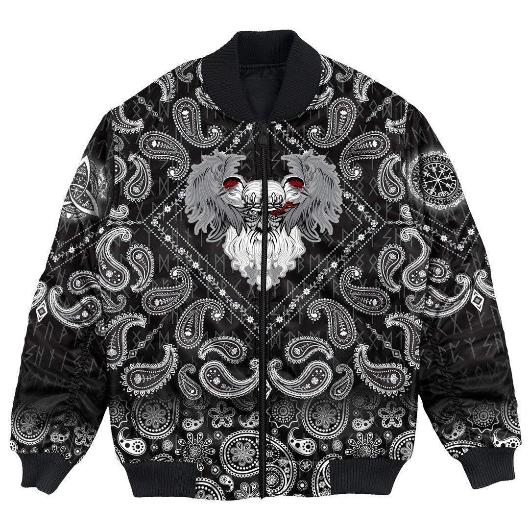 Viking Bomber Jacket God Odin With Two Ravens with Bandana Paisley Style RLT12 - Wonder Print Shop