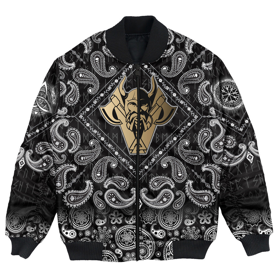 Viking Bomber Jacket Golden Odin with Bandana Paisley Style RLT12 - Wonder Print Shop