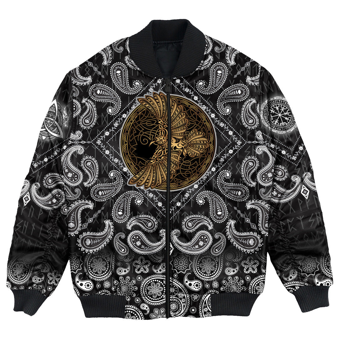 Viking Bomber Jacket Golden Odins Celtic Raven with Bandana Paisley Style RLT12 - Wonder Print Shop