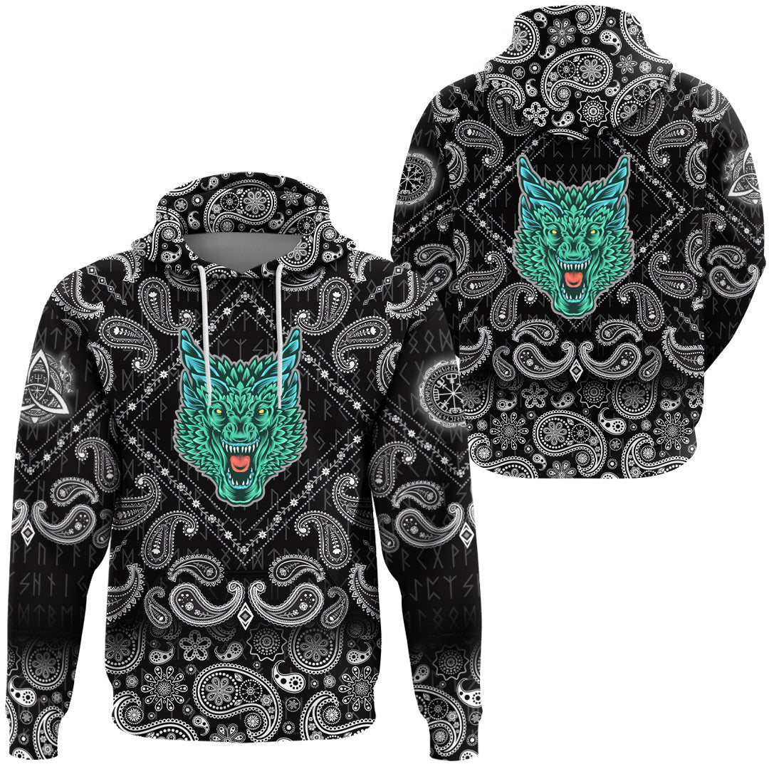 Viking Hoodie Great Dragon Head With Horns with Bandana Paisley Style RLT12 - Wonder Print Shop