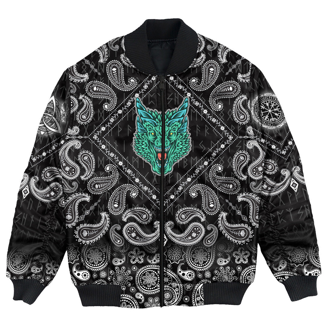 Viking Bomber Jacket Great Dragon Head With Horns with Bandana Paisley Style RLT12 - Wonder Print Shop