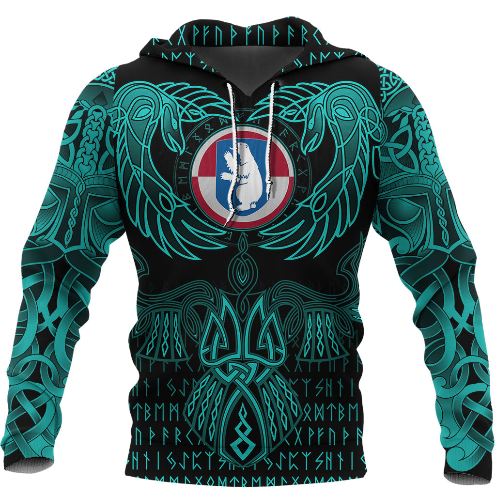 Viking Greenland Hoodie Valknut of Odin Cyan RLT12 - Wonder Print Shop