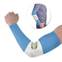 Pair of Guatemala flag arm sleeves, blue-and-white with emblem print on forearm