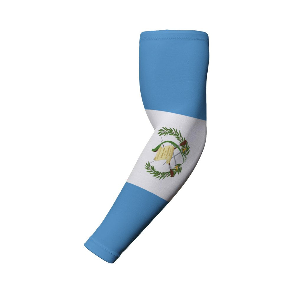 Single Guatemala arm sleeve, blue and white bands with central wreath emblem