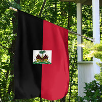 Haiti flag garden/house flag fabric with black left, red right, and coat of arms emblem