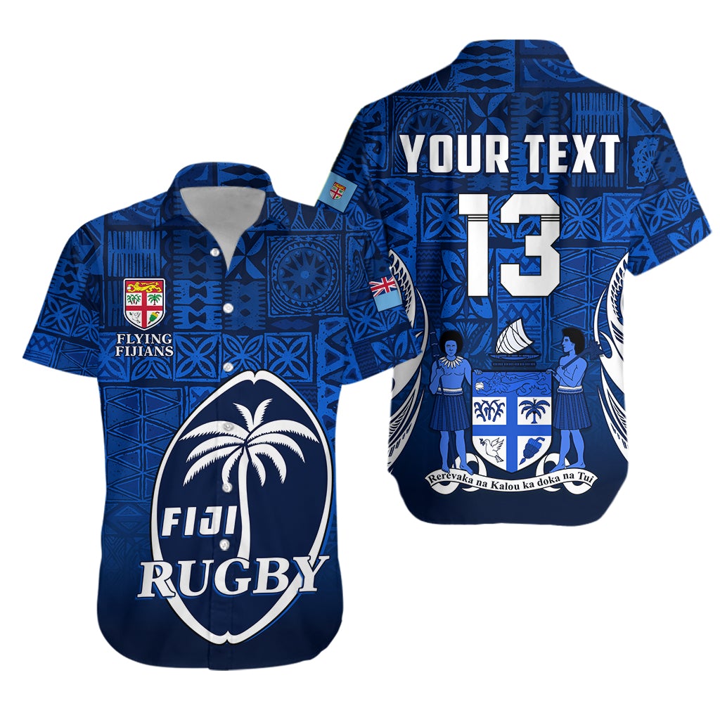 (Custom Text and Number) Fiji Rugby Hawaiian Shirt Flying Fijians Blue Tapa Pattern LT13 - Wonder Print Shop