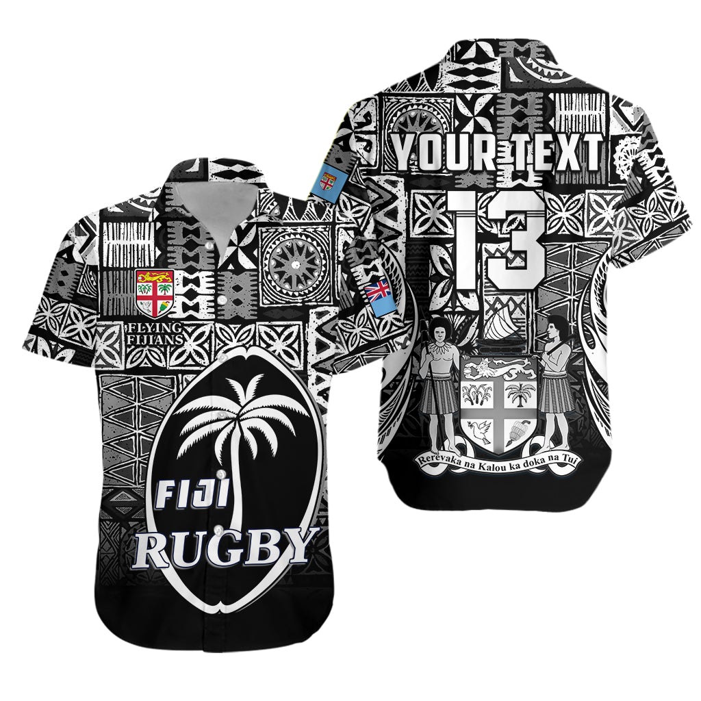 (Custom Text and Number) Fiji Rugby Hawaiian Shirt Flying Fijians Black Tapa Pattern LT13 - Wonder Print Shop