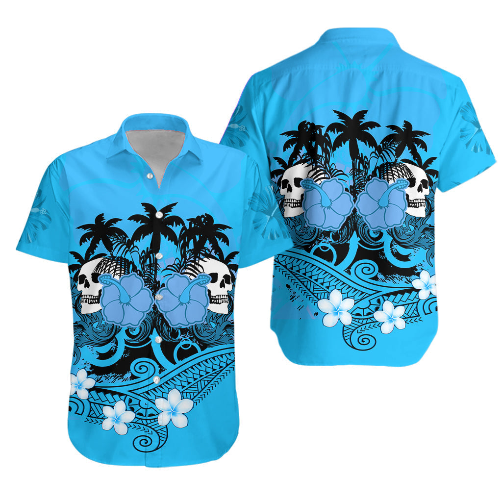 Hawaii Skull Hawaiian Shirt Mysterious Polynesia and Blue Flowers LT13 - Wonder Print Shop