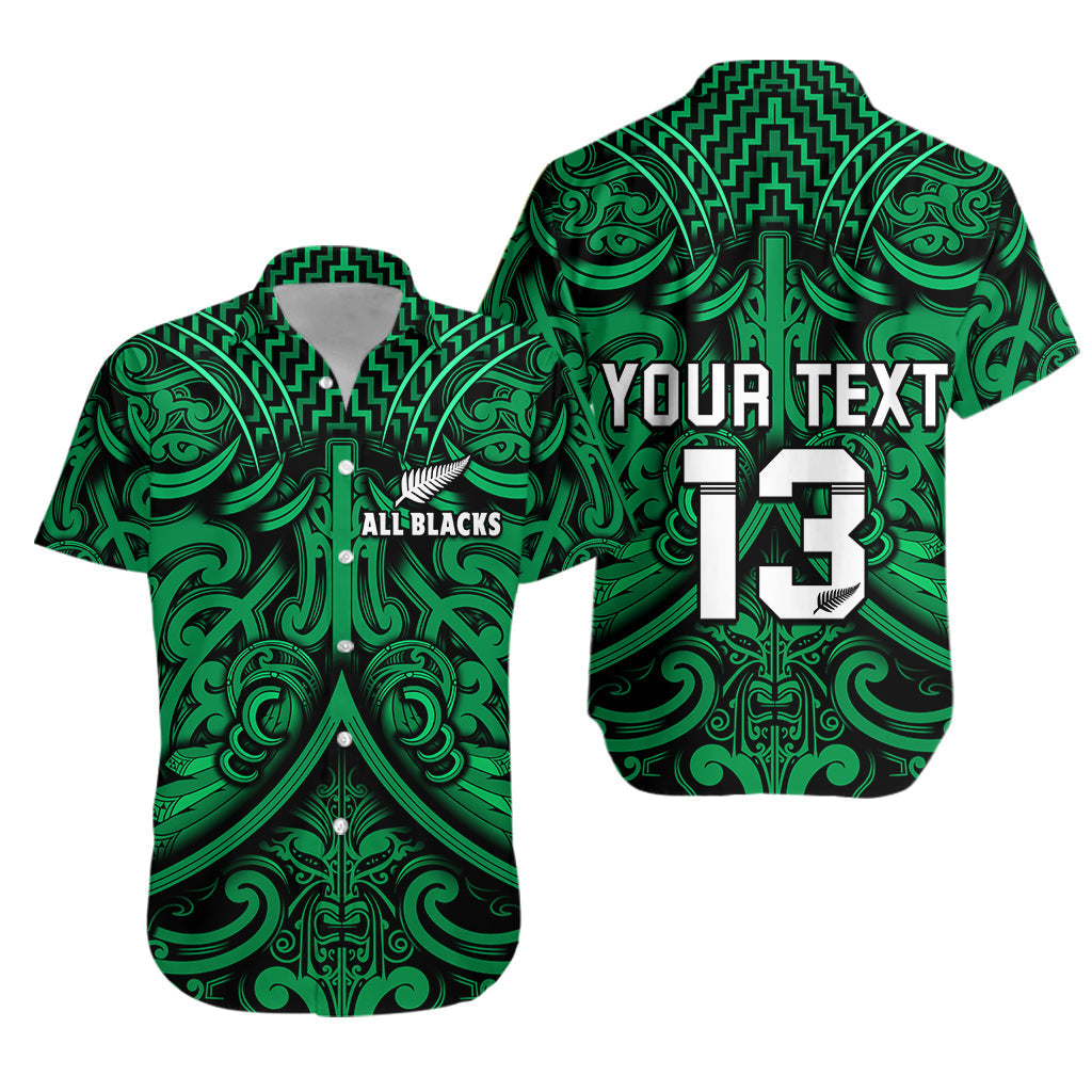 Custom Text and Number New Zealand Silver Fern Rugby Hawaiian Shirt All Black Green NZ Maori Pattern LT13 - Wonder Print Shop