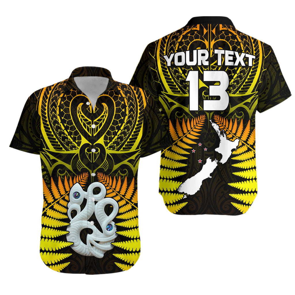 (Custom Text and Number) Aotearoa Fern Hawaiian Shirt New Zealand Hei Tiki Gold Style LT13 - Wonder Print Shop