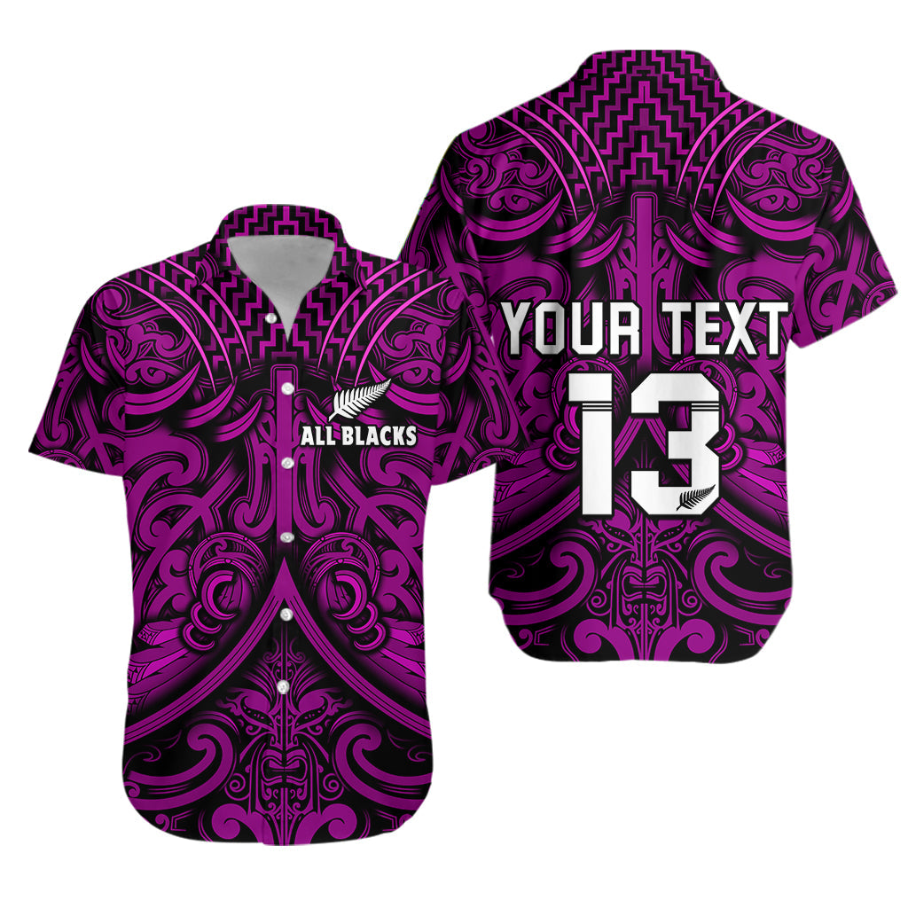 Custom Text and Number New Zealand Silver Fern Rugby Hawaiian Shirt All Black Purple NZ Maori Pattern LT13 - Wonder Print Shop