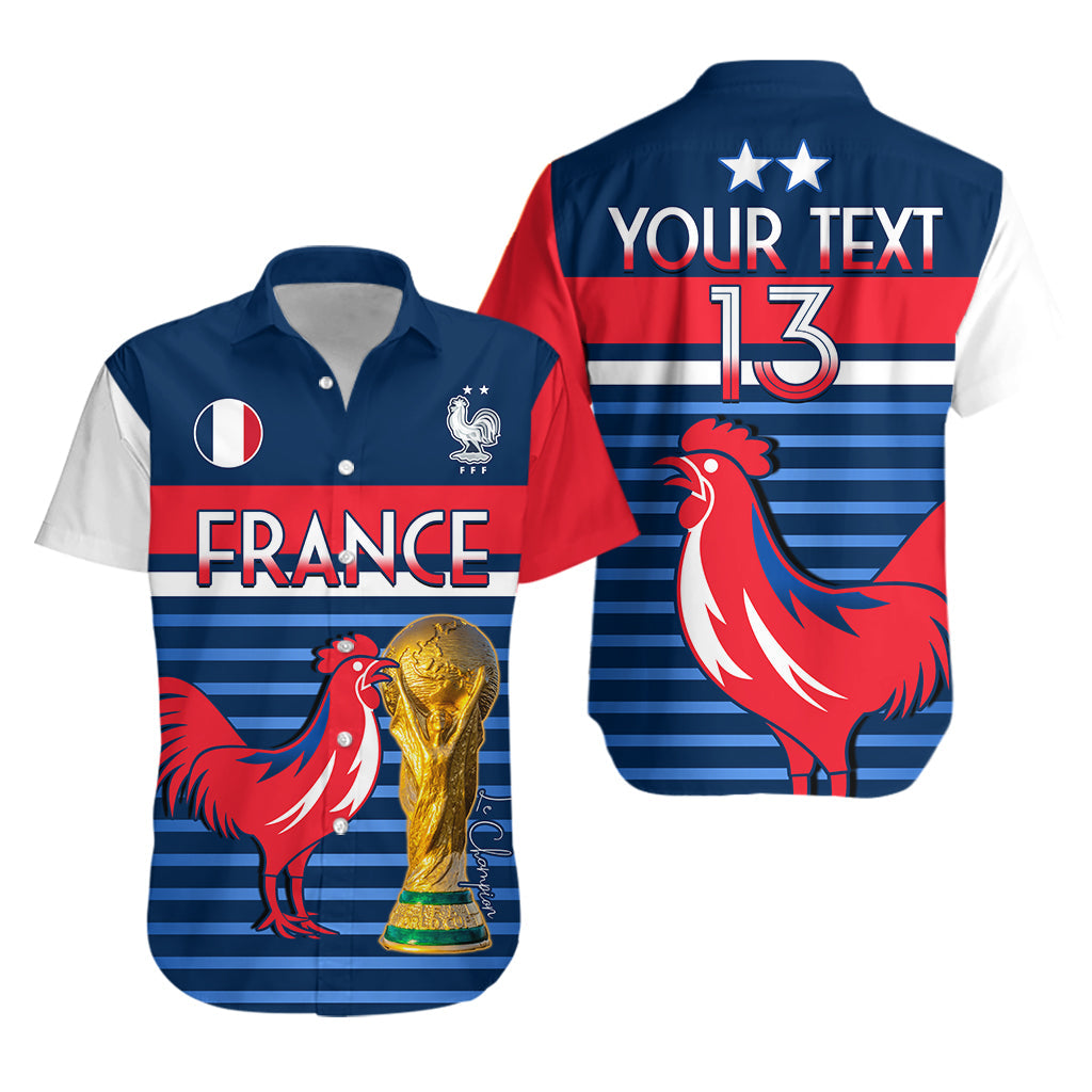 (Custom Text and Number) France Football The Blues Hawaiian Shirt Les Bleus Le Champion 2022 World Cup LT13 - Wonder Print Shop