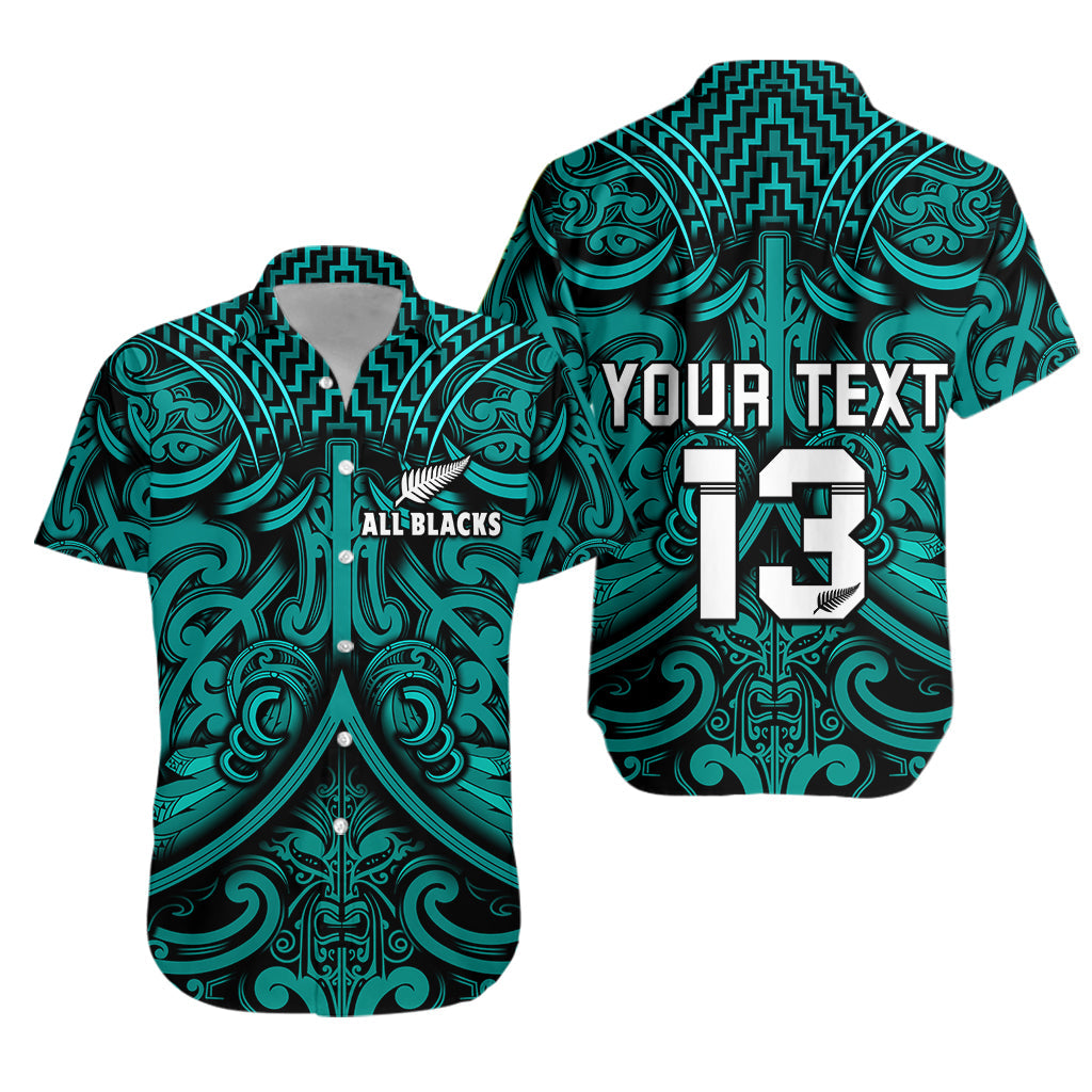 Custom Text and Number New Zealand Silver Fern Rugby Hawaiian Shirt All Black Turquoise NZ Maori Pattern LT13 - Wonder Print Shop