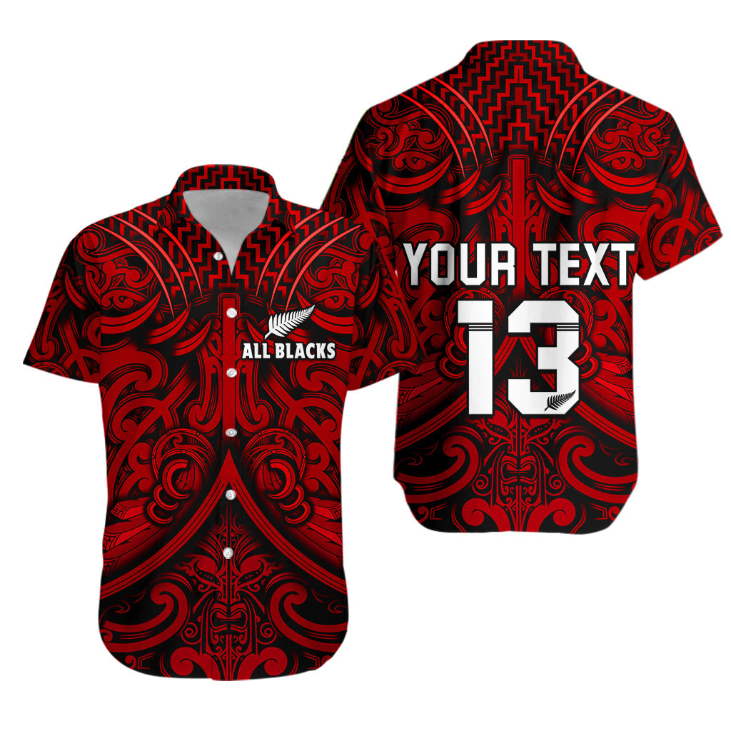 Custom Text and Number New Zealand Silver Fern Rugby Hawaiian Shirt All Black Red NZ Maori Pattern LT13 - Wonder Print Shop