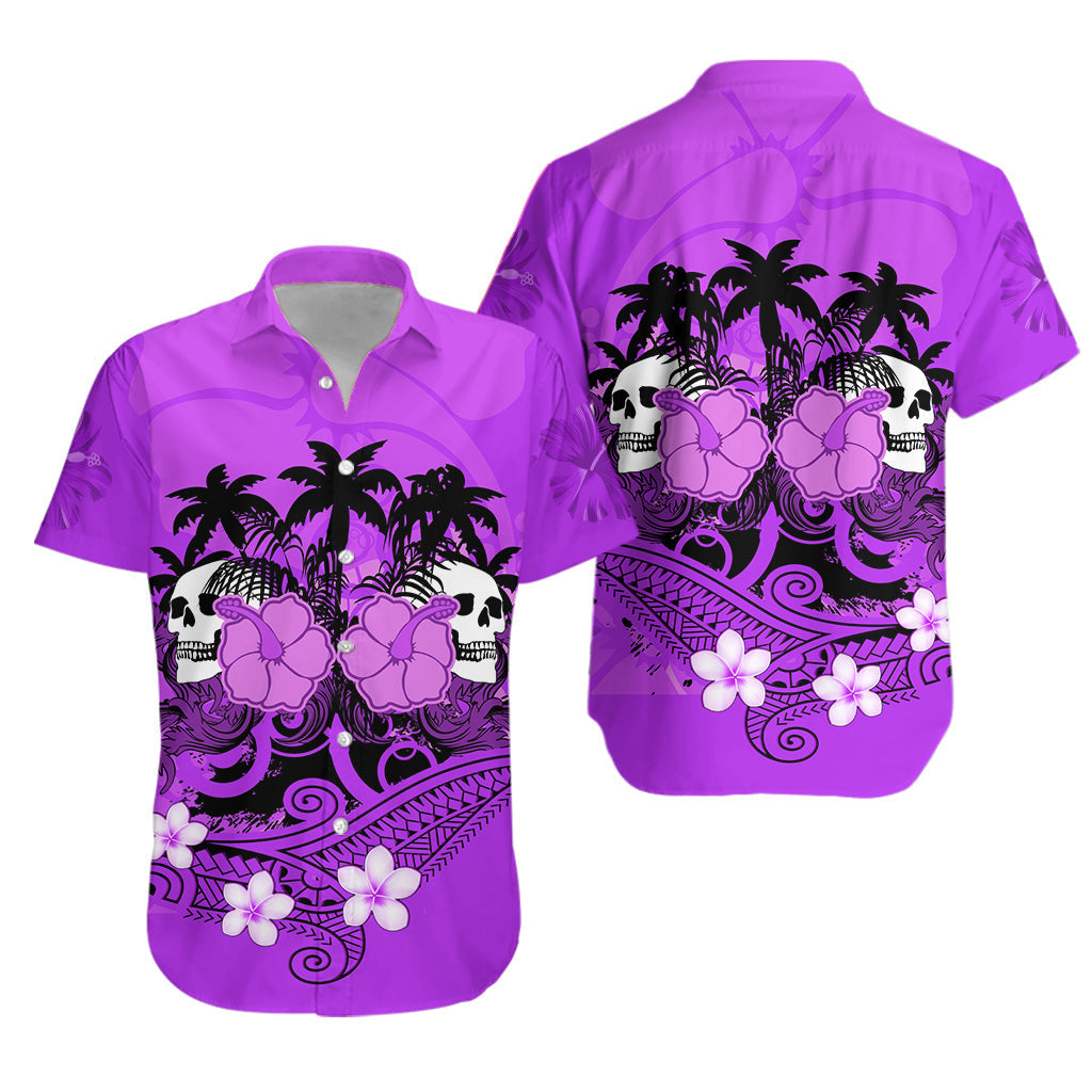 Hawaii Skull Hawaiian Shirt Mysterious Polynesia and Purple Flowers LT13 - Wonder Print Shop