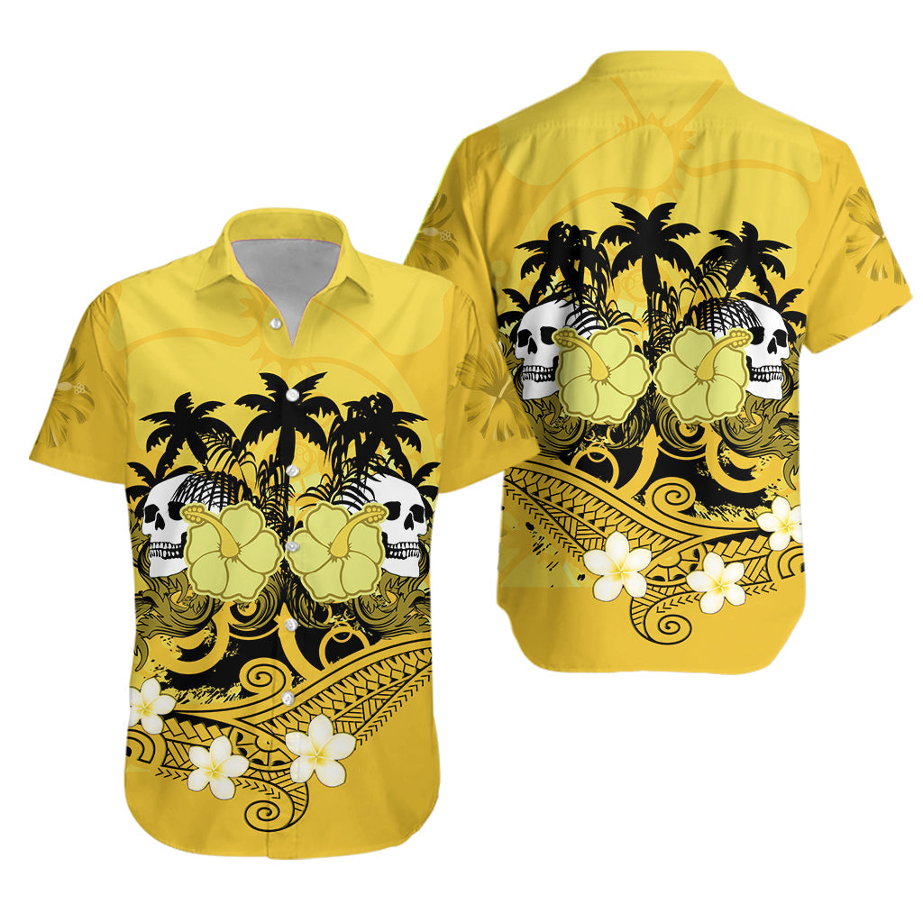 Hawaii Skull Hawaiian Shirt Mysterious Polynesia and Yellow Flowers LT13 - Wonder Print Shop