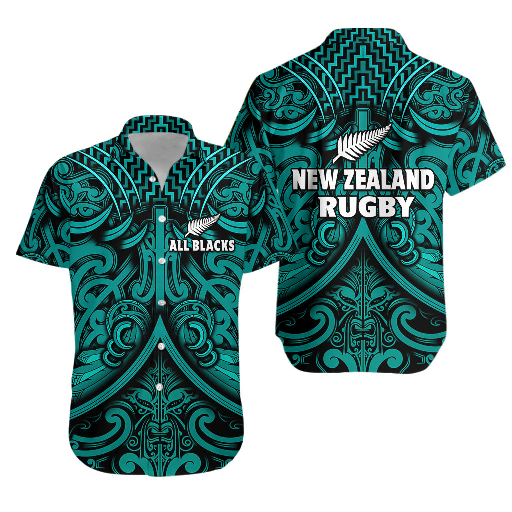 New Zealand Silver Fern Rugby Hawaiian Shirt All Black Turquoise NZ Maori Pattern LT13 - Wonder Print Shop