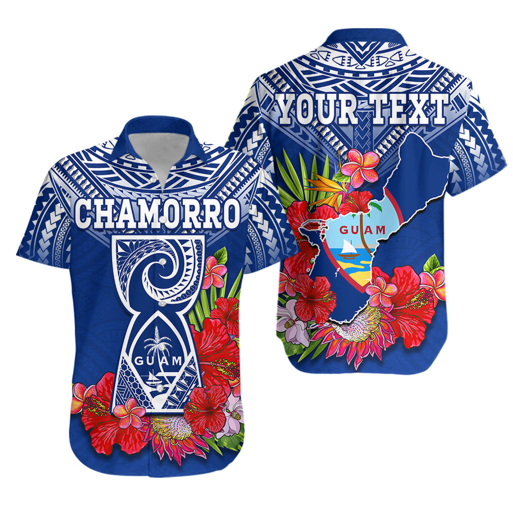 custom-personalised-guam-chamorro-hawaiian-shirt-guaman-latte-stone-tropical-flowers-blue-version