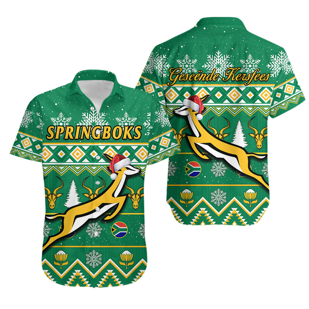 South Africa Rugby Christmas Hawaiian Shirt Springboks Proud Geseende Kersfees - Wonder Print Shop