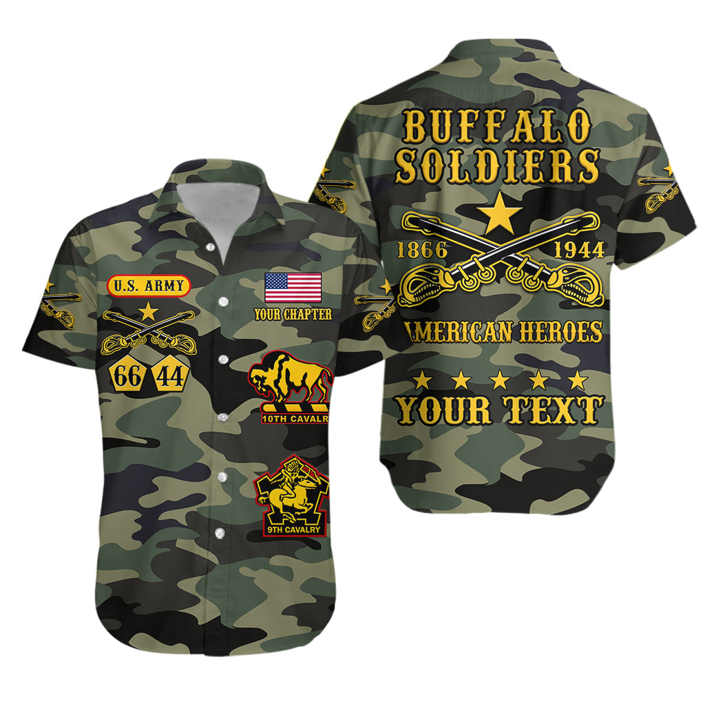 (Custom Text and Chapter) Buffalo Soldiers Hawaiian Shirt Camouflage American Heroes BSMC LT13 - Wonder Print Shop