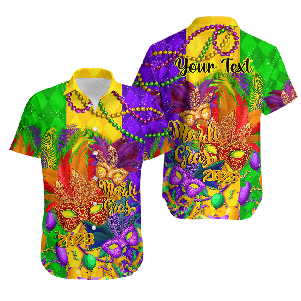 (Custom Personalised) Mardi Gras 2023 Hawaiian Shirt Carnival Masks With Feathers - Wonder Print Shop