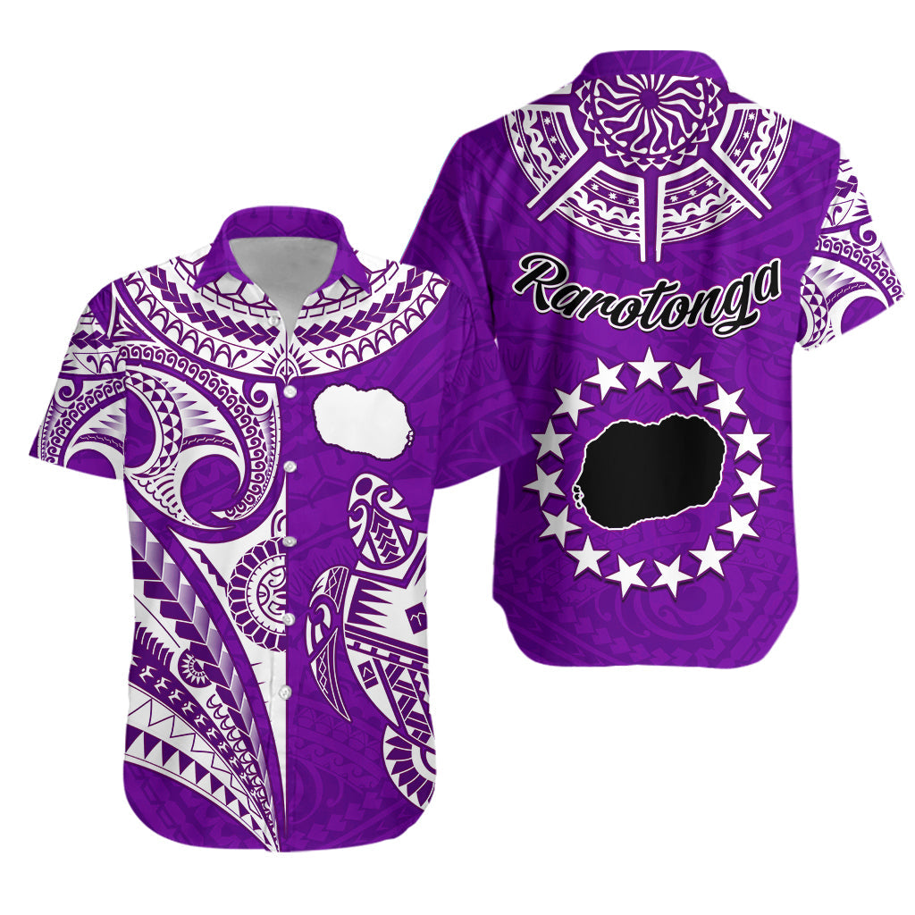 Rarotonga Cook Islands Hawaiian Shirt Turtle and Map Style Purple LT13 - Wonder Print Shop