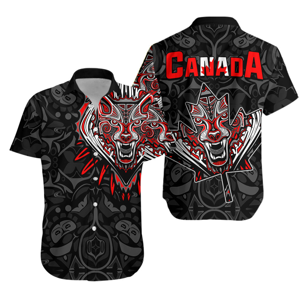 Canada Wolf Hawaiian Shirt Haida and Maple Leaf LT13 - Wonder Print Shop