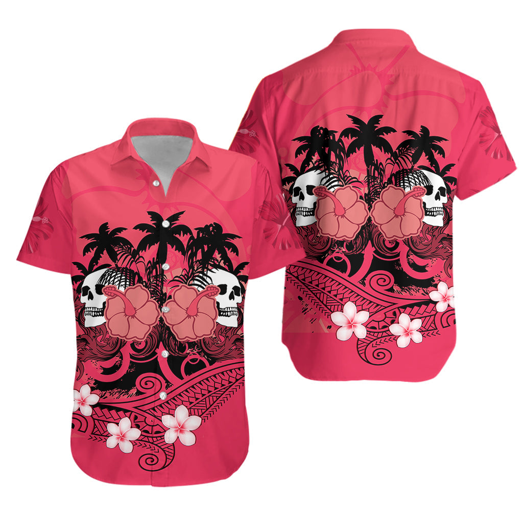 Hawaii Skull Hawaiian Shirt Mysterious Polynesia and Pink Flowers LT13 - Wonder Print Shop