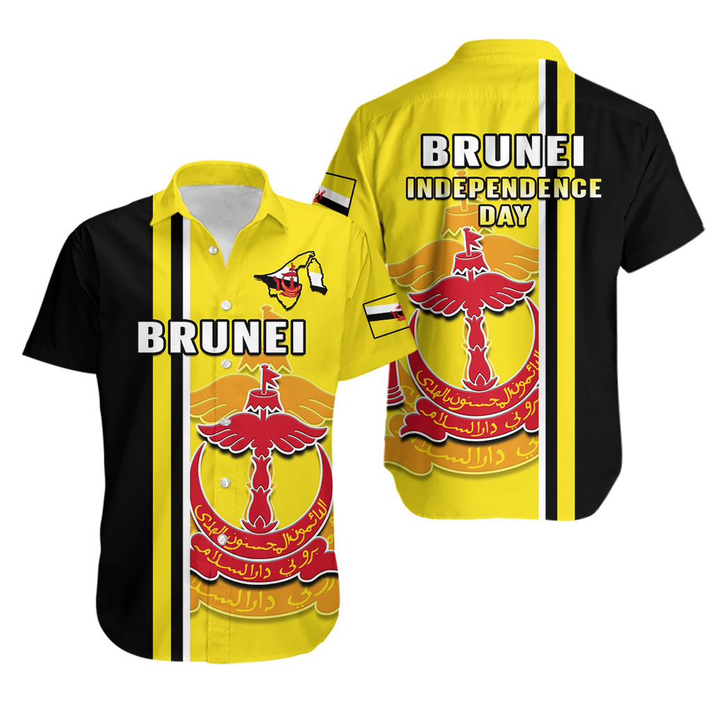 Brunei Hawaiian Shirt Happy Independence Day With Coat Of Arms - Wonder Print Shop