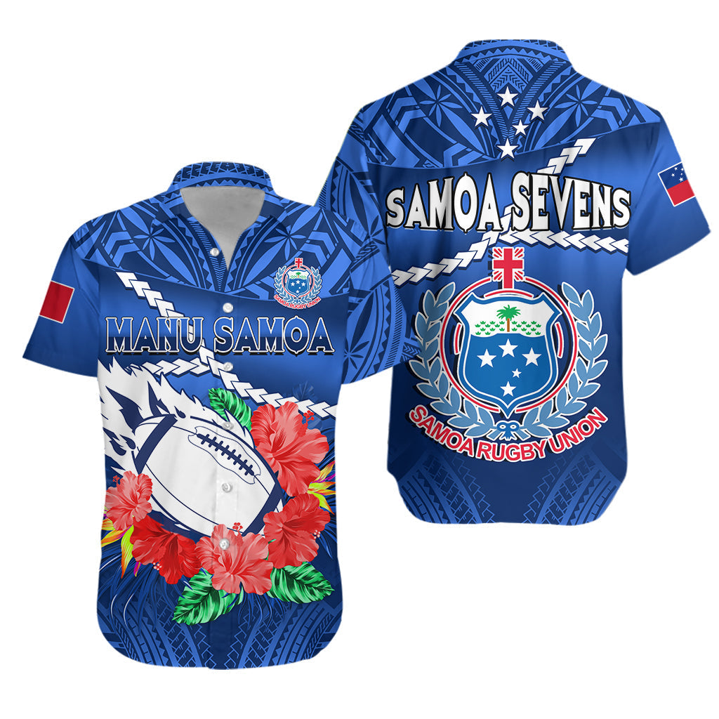 Samoa Rugby Hawaiian Shirt Manu Samoa Polynesian Hibiscus Blue Style - Wonder Print Shop