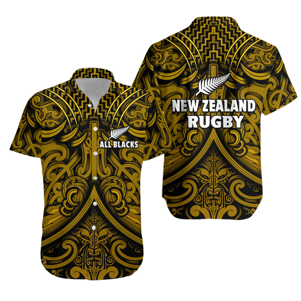 New Zealand Silver Fern Rugby Hawaiian Shirt All Black Gold NZ Maori Pattern LT13 - Wonder Print Shop