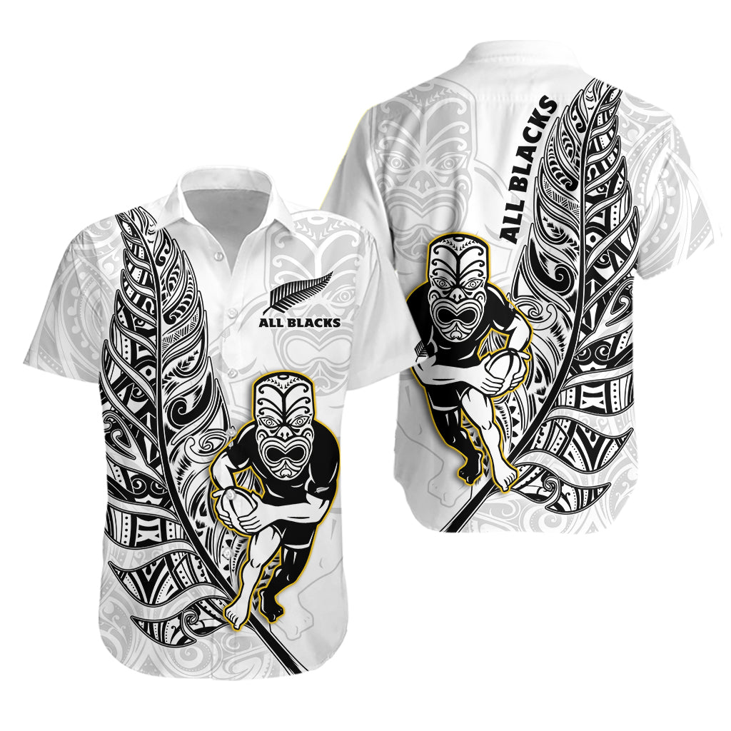 New Zealand 2022 Rugby Hawaiian Shirt All Black Silver Fern Maori Pattern Version White - Wonder Print Shop