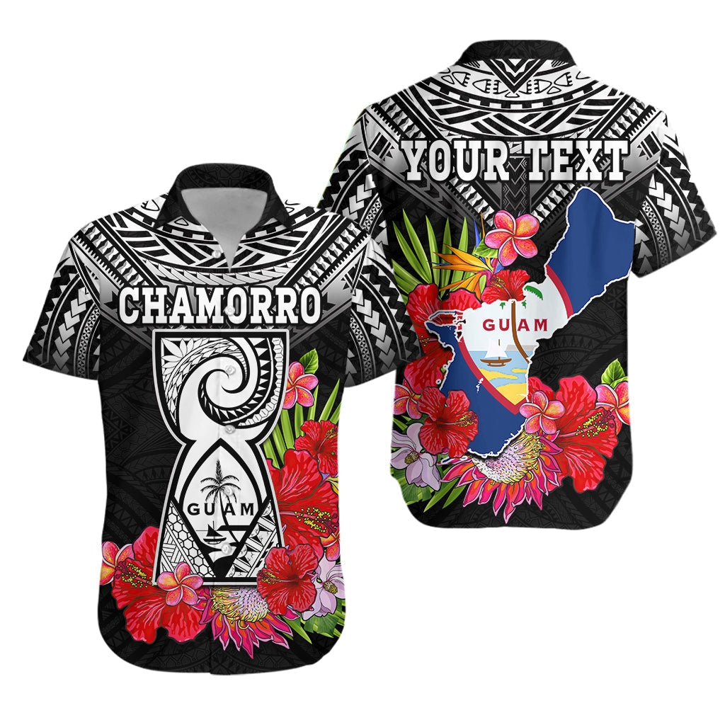 custom-personalised-guam-chamorro-hawaiian-shirt-guaman-latte-stone-tropical-flowers-black-style