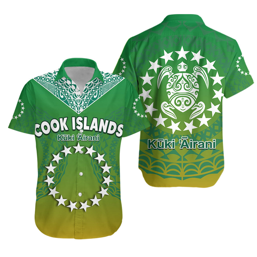 cook-islands-hawaiian-shirt-circle-pattern-mix-sea-turtle-green-version