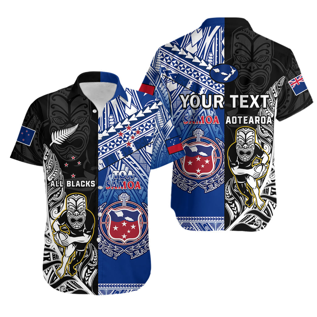 (Custom Personalised) All Black And Toa Samoa Rugby Hawaiian Shirt NZ Maori Fern Mix Polynesian - Wonder Print Shop